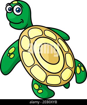Vue arrière de la jolie tortue de mer verte avec coquille jaune style de dessin animé pour la mascotte et le logo Illustration de Vecteur