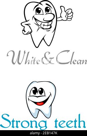 Des personnages de dessins animés propres et sains avec des sourires éclatants et des captures blanches et propres, des dents fortes pour l'hygiène dentaire conception de concept Illustration de Vecteur