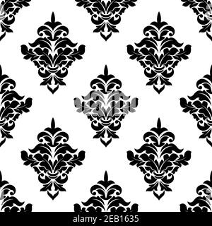 Motif décoratif sans couture dans les couleurs noir et blanc avec motif victorien fleurs stylées pour un design intérieur classique Illustration de Vecteur