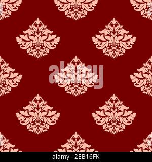 Motif fleuri sans couture avec une composition rose luxuriante de feuilles élégantes défile et bourgeons de nénuphars sur fond rouge Illustration de Vecteur