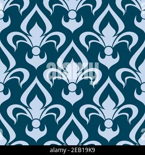 Motif arabesque sans couture avec une répétition stylisée de la fleur de lys motif en bleu dans un format carré Illustration de Vecteur