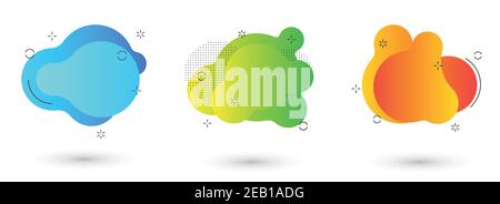 Ensemble de blobs de fluide bleu et rouge isolés, de taches de liquide vert et violet gradient. Illustration de Vecteur