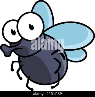 Joli petit dessin animé insecte mouche bleu avec grand googly les yeux et un proboscis saillant Illustration de Vecteur