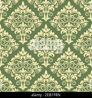 Motif floral jaune gothique sans couture sur fond vert pour papier peint et design intérieur Illustration de Vecteur
