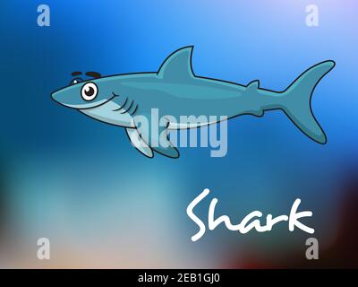 Personnage de requin bleu de dessin animé dans l'eau de mer pour le design de la vie marine Illustration de Vecteur
