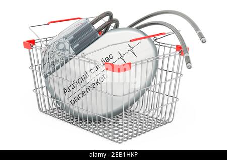 Panier avec stimulateur cardiaque artificiel. Rendu 3D isolé sur fond blanc Banque D'Images
