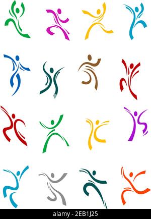 Les personnages de danse et de saut sont des icônes pour le sport, la forme physique, la fête ou le divertissement Illustration de Vecteur