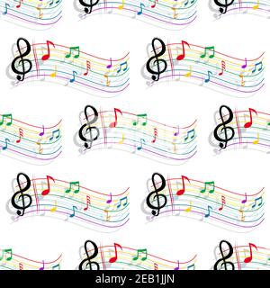 Repose-pieds courbes, notes et arrière-plan à crampons aux couleurs vives et sans couture avec ombres pour la musique et le design artistique Illustration de Vecteur
