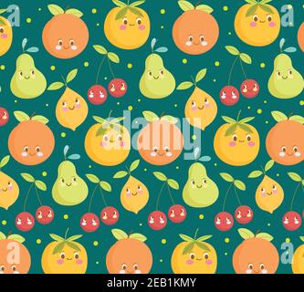 nourriture motif drôle happy caricature mignon orange citron cerise et illustration du vecteur pears Illustration de Vecteur