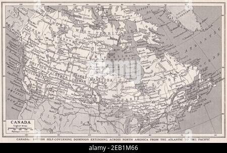 Carte d'époque du Canada : domination britannique autonome qui s'étend à travers l'Amérique du Nord de l'Atlantique au Pacifique dans les années 1940. Banque D'Images