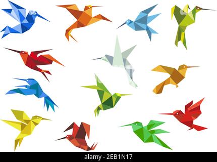 Éléments de conception d'oiseaux-mouches en papier origami avec colibris abstrait coloré volant pour logo ou emblème Illustration de Vecteur