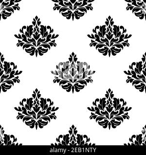 Motif foliant sans coutures style victorien vintage avec rouleaux de feuilles noires compositions sur fond blanc pour la conception de textiles ou de papiers peints Illustration de Vecteur