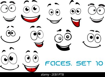 Des émotions heureuses et joyeuses sur des visages souriants de dessin animé pour l'humour caricature ou design comique Illustration de Vecteur