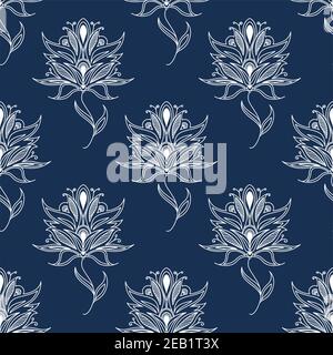 Motif fleuri sans couture basé sur l'ornement perse blanc à motif cachemire fond bleu pour un design textile ou intérieur Illustration de Vecteur