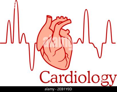 Concept de cardiologie avec tracé ECG du battement cardiaque et cœur dans un concept de santé et de médecine Illustration de Vecteur