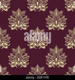 Motif cachemire fleuri sans couture sur fond bordeaux et beige abstrait fleurs composées de fleurs pointues avec des bouts bouclés pour le papier peint ou tex Illustration de Vecteur