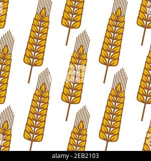 Motif blé doré sans couture avec motif répété de céréales mûres oreilles sur fond blanc pour la boulangerie ou la pâtisserie Illustration de Vecteur
