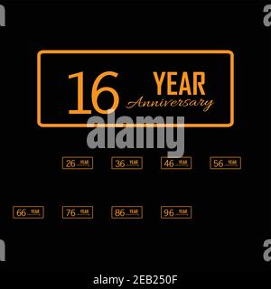 Set 16 Happy Year anniversaire lettrage texte bannière, couleur noire. Illustration vectorielle. Illustration de Vecteur