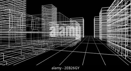 concept d'architecture moderne esquisse maillage de fil la visualisation 3d rend l'illustration Banque D'Images