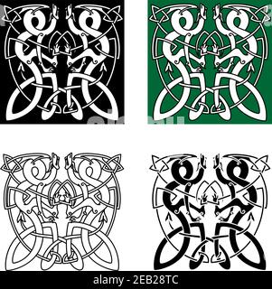 Ornements celtiques anciens avec dragons torsadés de style tribal pour tatouage ou motif animal totem Illustration de Vecteur