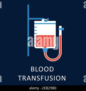 Icône de transfusion sanguine plate avec sac de sang accroché au crochet d'un support pour la médecine et la conception de concept de santé Illustration de Vecteur