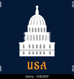 Concept du Capitole des États-Unis dans un style plat représentant la construction de CONGRÈS AMÉRICAIN à Washington sur fond bleu foncé avec légende USA pour le design de voyage Illustration de Vecteur