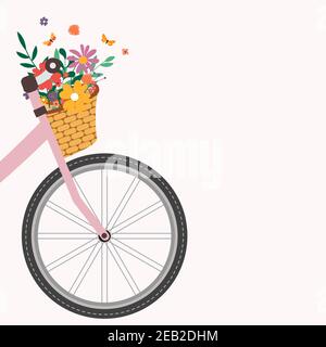 Vélo avec un bouquet de fleurs de printemps. Illustration vectorielle. EPS10 Illustration de Vecteur