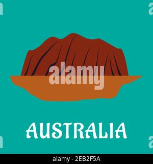 Concept de voyage australien de style plat, avec la formation naturelle de grès Uluru, Ayers Rock comme célèbre monument naturel et patrimoine de l'Australie Illustration de Vecteur