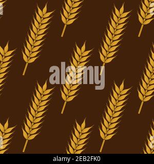 Motif sans couture d'épis de blé mûrs avec des épillets secs sur fond marron, pour l'agriculture ou la boulangerie Illustration de Vecteur