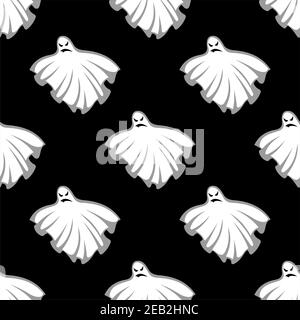 Survolte Halloween fantômes sans coutures sur fond noir, pour des motifs de fête Illustration de Vecteur