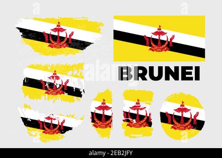 Grassez le pinceau avec le drapeau national du Brunei. Mise en plan aquarelle de style. Illustration de Vecteur