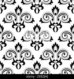 Motif fleuri abstrait sans couture avec curliches et feuilles noires fleuries défile sur fond blanc, pour le papier peint ou la conception textile Illustration de Vecteur