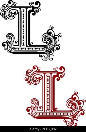 Lettre majuscule gothique L avec curligues ornementales vintage et éléments décoratifs calligraphiques, pour la conception de monogrammes ou de polices Illustration de Vecteur
