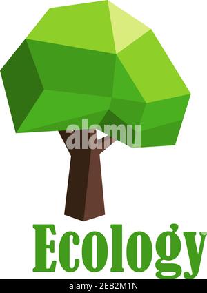 Icône représentant un arbre vert avec couronne de dispersion polygonale avec légende Ecologie isolée sur fond blanc Illustration de Vecteur
