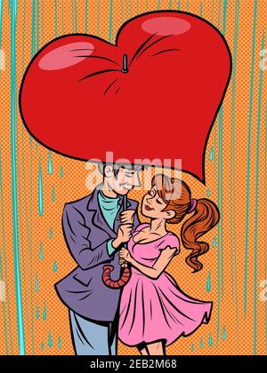 Couple amoureux sous un parapluie coeur Valentin Illustration de Vecteur