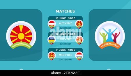 L'équipe nationale de Macédoine du Nord Calendrier des matchs dans la phase finale du Championnat de football 2020. Illustration vectorielle avec le gravier officiel de f Illustration de Vecteur