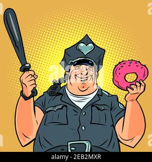 FAT cop avec un beignet Illustration de Vecteur