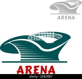 Icône abstraite du stade sportif avec silhouette verte incurvée isolée sur fond blanc. Pour le sport et le bâtiment moderne Illustration de Vecteur