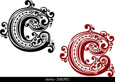 Lettre C majuscule vintage avec ornement calligraphique stylisé victorien et éléments en forme de boucles pour le lettrage ou la conception de polices Illustration de Vecteur