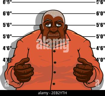 Arrêté caricature african american gangster homme posant pour la police coup de feu sur le thème de la justice Illustration de Vecteur