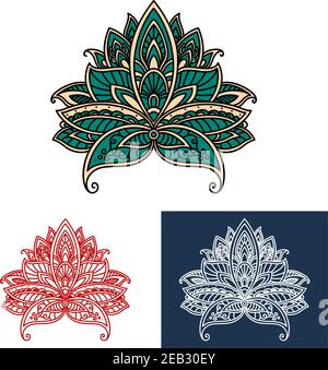 Fleur luxuriante de cachemire vert avec pétales ajourés de style turc, pour intérieur oriental ou textile Illustration de Vecteur