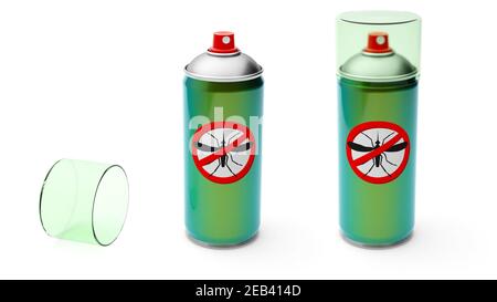 Spray moustique. Protection contre les insectes. Aérosol métal de couleur verte. Isolé sur fond blanc. rendu 3d. Banque D'Images