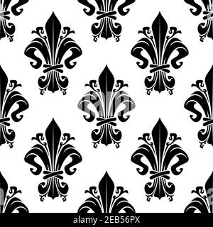 Motif fleuri vintage noir et blanc sans couture avec héraldique dainty éléments royal fleur-de-lis Illustration de Vecteur