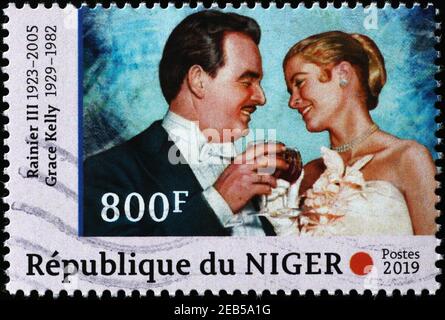 Rainier III et Grace Kelly sur timbre-poste Banque D'Images