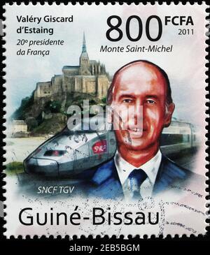 Valéry Giscard d'Estaing portrait sur timbre-poste Banque D'Images