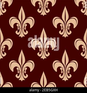 Motif décoratif sans couture fleur de lis pour un intérieur classique ou un design heralsec avec compositions florales beiges stylisées victoriennes sur fond marron Illustration de Vecteur