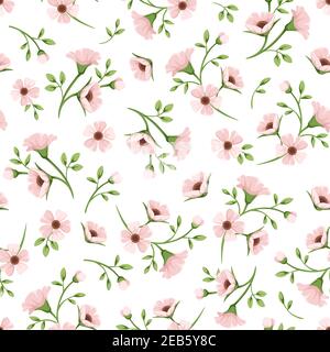 Motif floral de printemps sans couture vectoriel avec petites fleurs roses sur fond blanc. Illustration de Vecteur