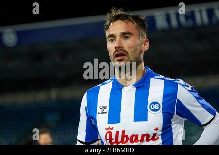 Odense, Danemark. 11 février 2021. Oliver Lund (2) d'Odense Boldklub vu pendant le match de la coupe de Sydbank danoise entre Odense Boldklub et le FC Midtjylland au parc d'énergie nature à Odense. (Crédit photo : Gonzales photo/Alamy Live News Banque D'Images