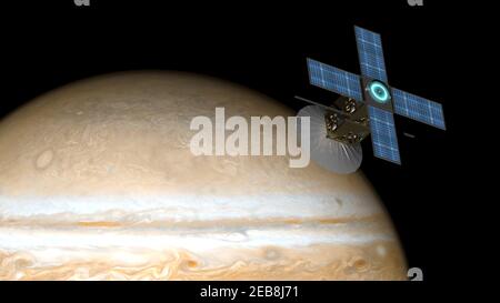 Sonde spatiale en orbite autour de jupiter - rendu 3D. Cartes de la NASA Banque D'Images