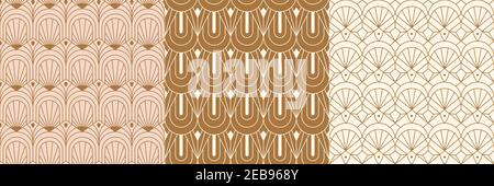 Motifs Art déco sans couture dans un style minimaliste tendance. Arrière-plans vectoriels abstraits avec formes géométriques Illustration de Vecteur